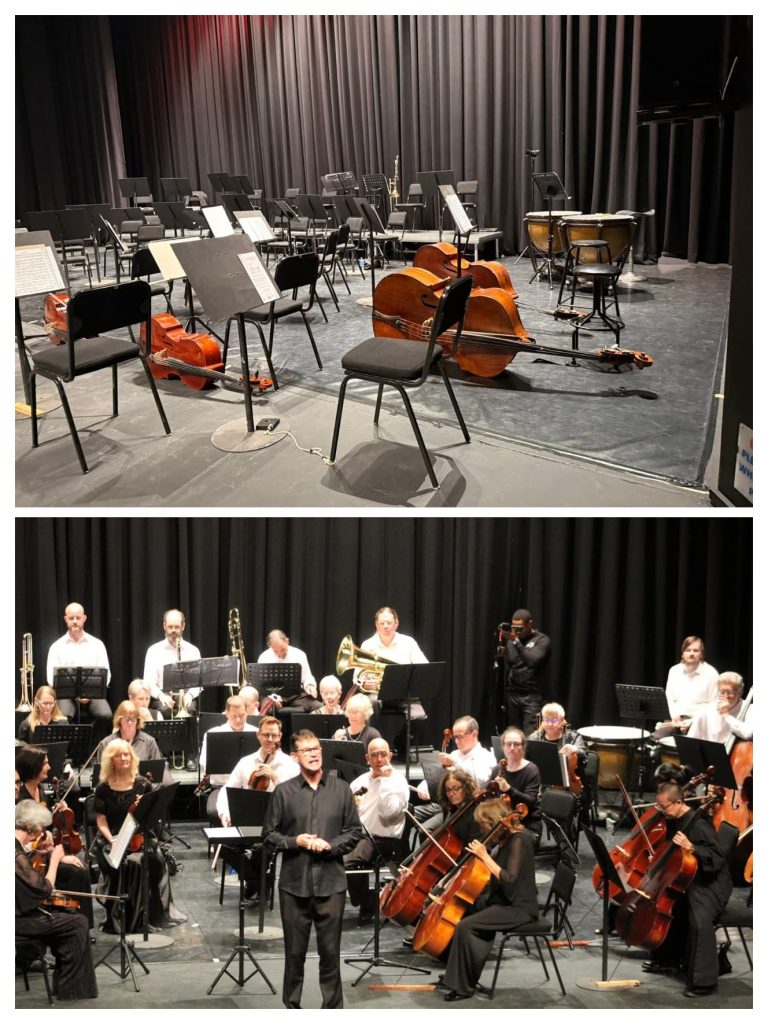 Collage - empty stage, Carel talking