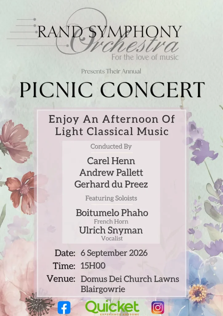 Poster for Rand Symphony Orchestra's Picnic Concert, 6 September 2026
